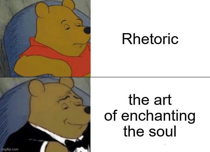 Tuxedo Winnie The Pooh Meme | Rhetoric; the art of enchanting the soul | image tagged in memes,tuxedo winnie the pooh | made w/ Imgflip meme maker