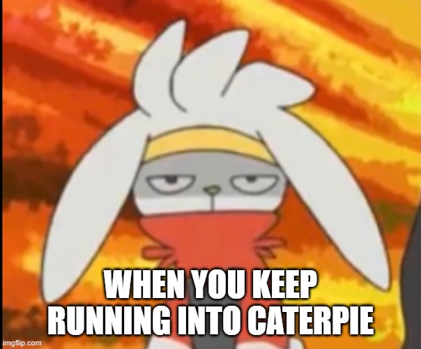 annoying | WHEN YOU KEEP RUNNING INTO CATERPIE | image tagged in annoyed raboot | made w/ Imgflip meme maker