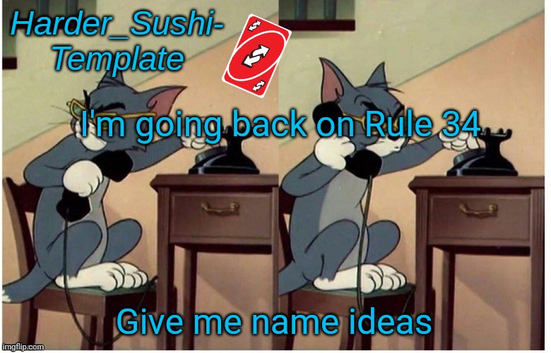 I'm going back on Rule 34; Give me name ideas | image tagged in harder_sushi- template | made w/ Imgflip meme maker