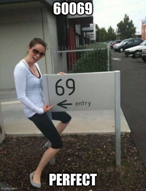 69 street sign | 60069 PERFECT | image tagged in 69 street sign | made w/ Imgflip meme maker