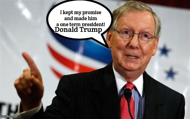 One term loser. | I kept my promise and made him a one term president! Donald Trump | image tagged in mitch mcconnell,donald trump,loser,president | made w/ Imgflip meme maker