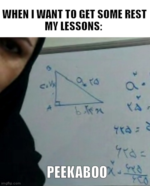 My lessons | WHEN I WANT TO GET SOME REST
MY LESSONS:; PEEKABOO | image tagged in peekaboo | made w/ Imgflip meme maker