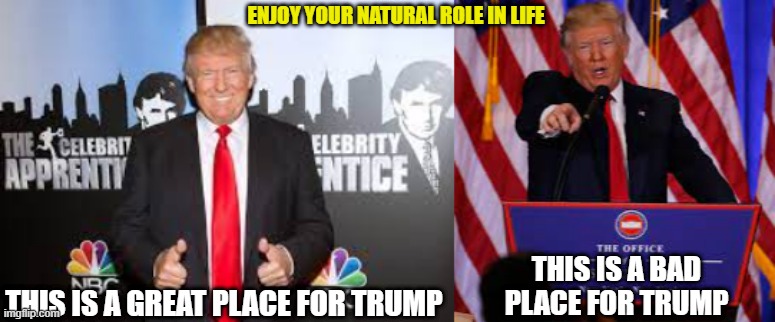 Know your natural role | ENJOY YOUR NATURAL ROLE IN LIFE; THIS IS A BAD PLACE FOR TRUMP; THIS IS A GREAT PLACE FOR TRUMP | image tagged in covid,trump,pandemic,president,wwe | made w/ Imgflip meme maker