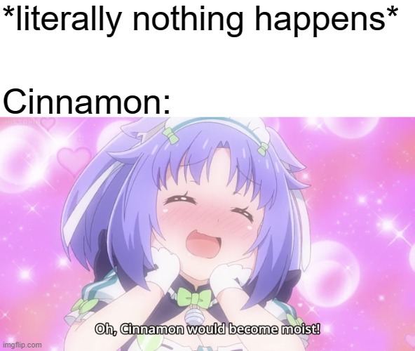 Cinnamon in a nutshell | *literally nothing happens*; Cinnamon: | image tagged in memes,anime | made w/ Imgflip meme maker