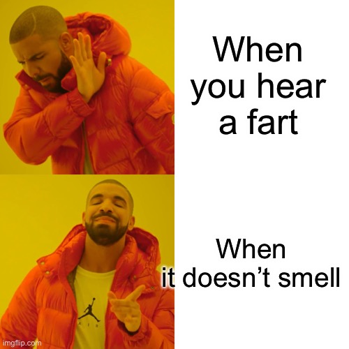 The smell | When you hear a fart; When it doesn’t smell | image tagged in memes,drake hotline bling | made w/ Imgflip meme maker