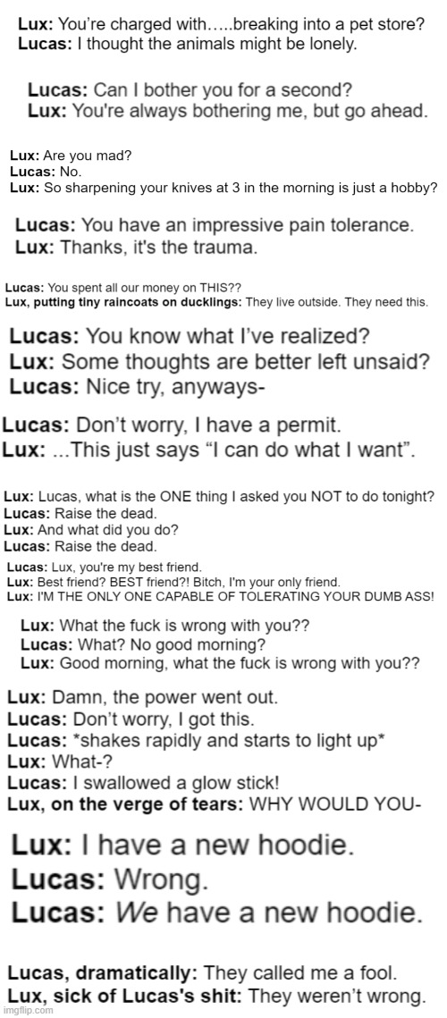 Casual conversations between Lux and Lucas, part 1. | made w/ Imgflip meme maker