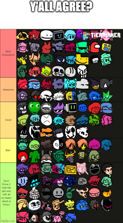 Y'ALL AGREE? | image tagged in fnf,tier list | made w/ Imgflip meme maker