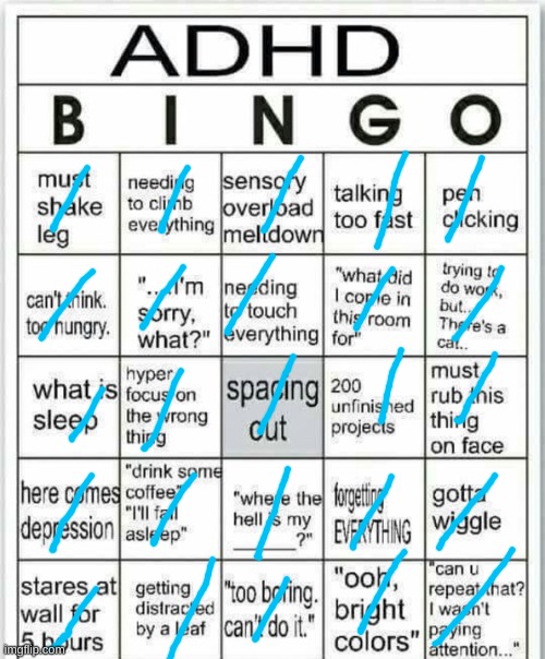 Adhd is fun! | image tagged in adhd bingo | made w/ Imgflip meme maker