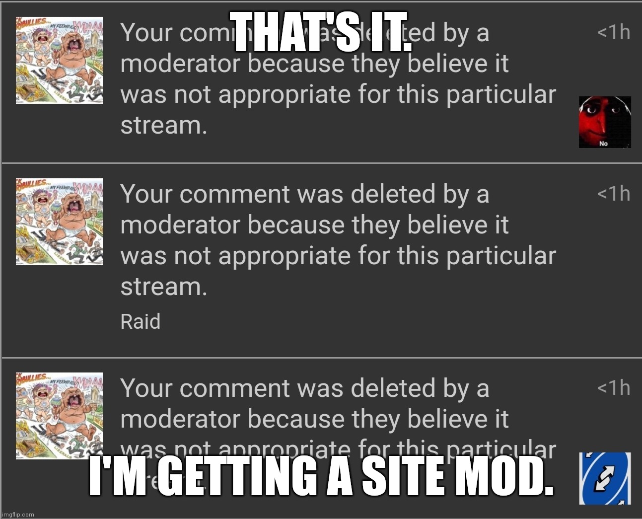 What a f**king a**hole. | THAT'S IT. I'M GETTING A SITE MOD. | image tagged in memes,imgflip mods,dumbass,great to be straight,gay ass,comment | made w/ Imgflip meme maker