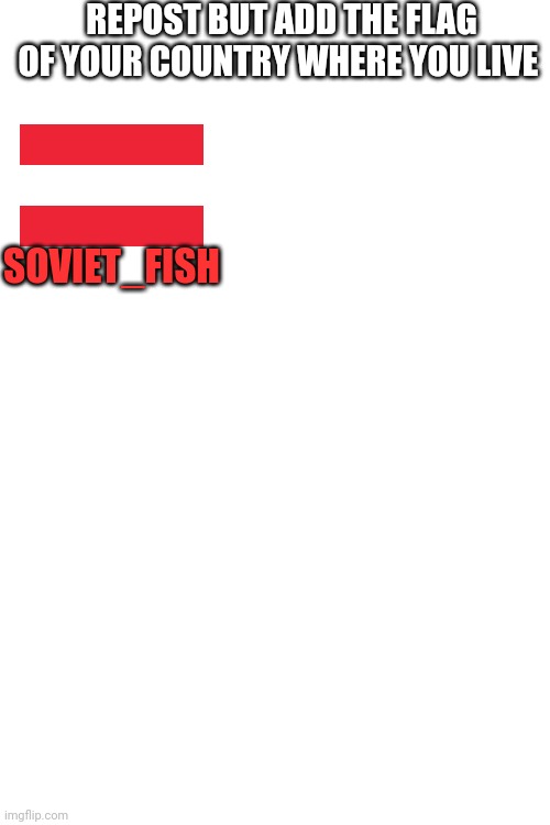 Blank White Template | REPOST BUT ADD THE FLAG OF YOUR COUNTRY WHERE YOU LIVE; SOVIET_FISH | image tagged in blank white template | made w/ Imgflip meme maker