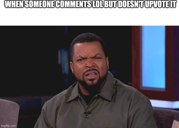 Really? Ice Cube | WHEN SOMEONE COMMENTS LOL BUT DOESN'T UPVOTE IT | image tagged in really ice cube | made w/ Imgflip meme maker