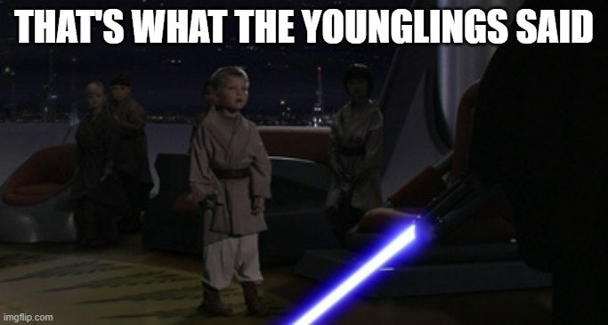 Jedi Younglings | THAT'S WHAT THE YOUNGLINGS SAID | image tagged in jedi younglings | made w/ Imgflip meme maker