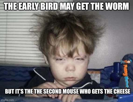 Early birds |  THE EARLY BIRD MAY GET THE WORM; BUT IT’S THE THE SECOND MOUSE WHO GETS THE CHEESE | image tagged in way too early,early,mice,cheese,booty,naked | made w/ Imgflip meme maker