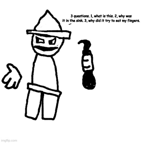 got bored | 3 questions. 1, what is this. 2, why was it in the sink. 3, why did it try to eat my fingers. | made w/ Imgflip meme maker