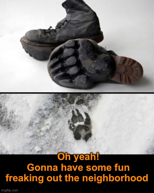 Bear Tracks | Oh yeah!
Gonna have some fun
freaking out the neighborhood | image tagged in funny memes,bear tracks,funny pranks | made w/ Imgflip meme maker