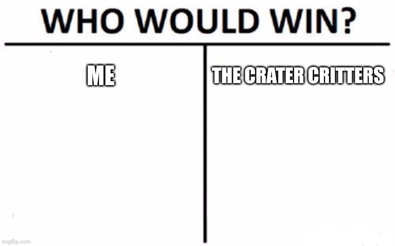 Who Would Win? | ME; THE CRATER CRITTERS | image tagged in memes,who would win | made w/ Imgflip meme maker