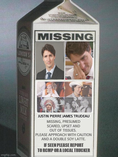 That's true though | MISSING, PRESUMED SCARED, UPSET AND OUT OF TISSUES. 
PLEASE APPROACH WITH CAUTION AND A DOUBLE SOY LATTE. JUSTIN PIERRE JAMES TRUDEAU; IF SEEN PLEASE REPORT TO RCMP OR A LOCAL TRUCKER | image tagged in memes,justin trudeau,missing,government corruption,convoy,political meme | made w/ Imgflip meme maker