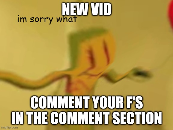 I'mSorryWhatygoer | NEW VID; COMMENT YOUR F'S IN THE COMMENT SECTION | image tagged in i'msorrywhatygoer | made w/ Imgflip meme maker