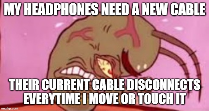 Visible Frustration | MY HEADPHONES NEED A NEW CABLE; THEIR CURRENT CABLE DISCONNECTS EVERYTIME I MOVE OR TOUCH IT | image tagged in visible frustration | made w/ Imgflip meme maker