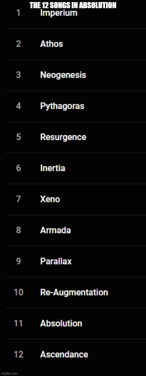 THE 12 SONGS IN ABSOLUTION | made w/ Imgflip meme maker