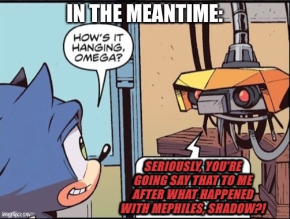 Sonic and E-123 Omega Exchange | image tagged in sonic the hedgehog,comic book | made w/ Imgflip meme maker