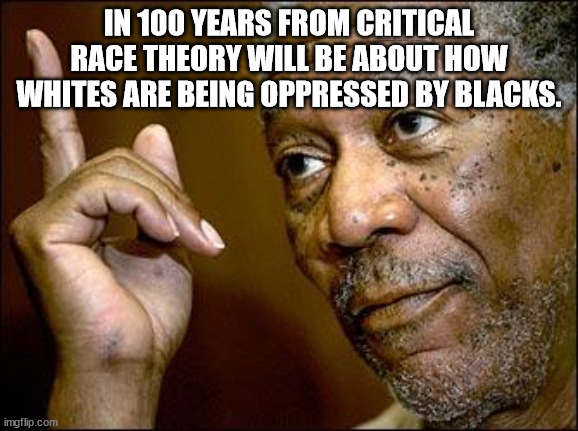 This Morgan Freeman | IN 100 YEARS FROM CRITICAL RACE THEORY WILL BE ABOUT HOW WHITES ARE BEING OPPRESSED BY BLACKS. | image tagged in this morgan freeman | made w/ Imgflip meme maker