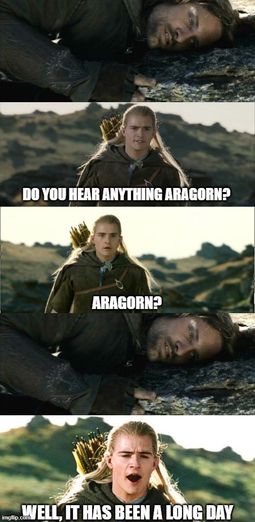 DO YOU HEAR ANYTHING ARAGORN? ARAGORN? WELL, IT HAS BEEN A LONG DAY | made w/ Imgflip meme maker