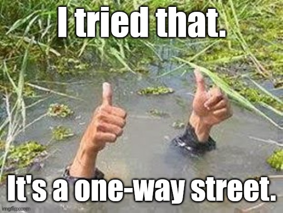 This is fine. No problem. | I tried that. It's a one-way street. | image tagged in this is fine no problem | made w/ Imgflip meme maker