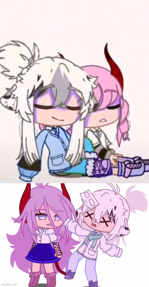 I did a remake of Limmy ( pink hair )and Aoi (  white hair )- | made w/ Imgflip meme maker