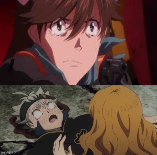 Anyone with a gun can kill Asta | image tagged in black clover,neon genesis evangelion,rebuilds | made w/ Imgflip meme maker