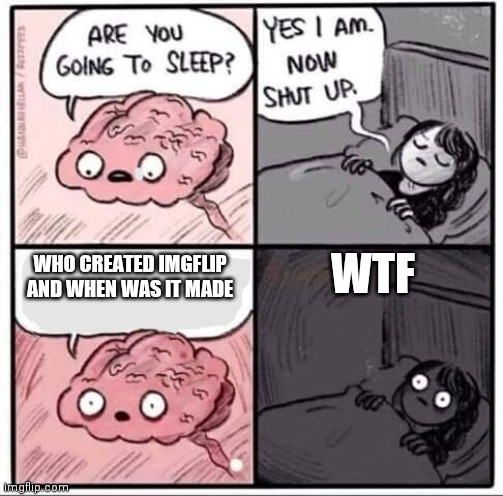 Explain | WTF; WHO CREATED IMGFLIP AND WHEN WAS IT MADE | image tagged in are you going to sleep | made w/ Imgflip meme maker