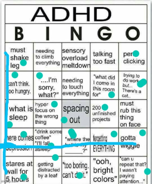 Eeeeeeee | image tagged in adhd bingo | made w/ Imgflip meme maker