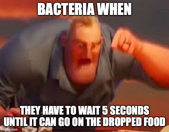 Bacteria | BACTERIA WHEN; THEY HAVE TO WAIT 5 SECONDS UNTIL IT CAN GO ON THE DROPPED FOOD | image tagged in mr incredible mad,memes,bacteria,e | made w/ Imgflip meme maker