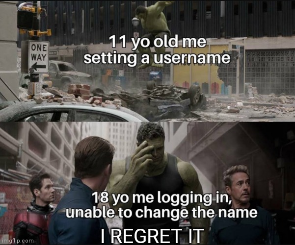 I REGRET IT | image tagged in memes,username | made w/ Imgflip meme maker