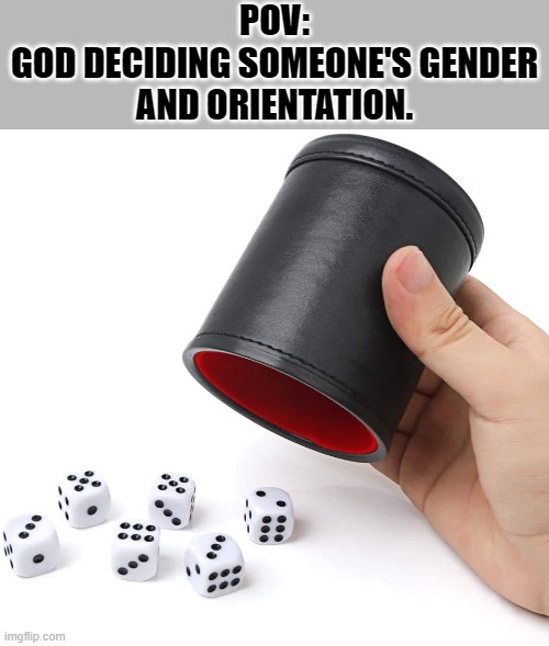 LOL | POV:
GOD DECIDING SOMEONE'S GENDER AND ORIENTATION. | image tagged in memes,funny,god,moving hearts,yahtzee | made w/ Imgflip meme maker