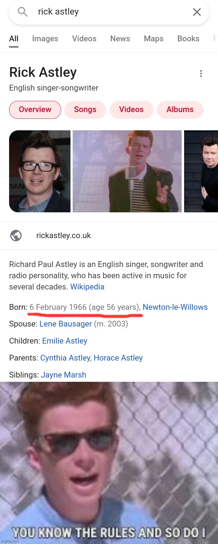 Its Rick Astley's birthday! WHY AREN'T YOU CELEBRATING?! | image tagged in you know the rules and so do i,memes,funny,funny memes,rickroll,rick astley | made w/ Imgflip meme maker