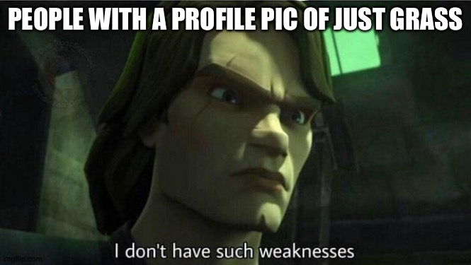 I don't have such weakness | PEOPLE WITH A PROFILE PIC OF JUST GRASS | image tagged in i don't have such weakness | made w/ Imgflip meme maker