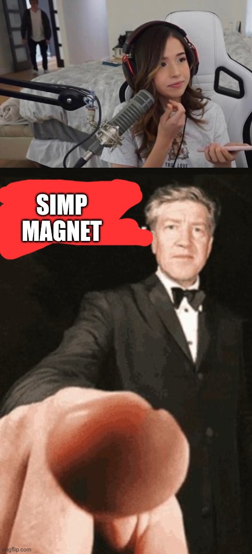 Mid | SIMP MAGNET | image tagged in carson pokimane format,shut up anime profile picture | made w/ Imgflip meme maker