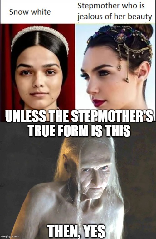 Disney should hire porn casting agents for better cast | UNLESS THE STEPMOTHER'S TRUE FORM IS THIS; THEN, YES | image tagged in snow white,seven dwarves,ariel,woke | made w/ Imgflip meme maker