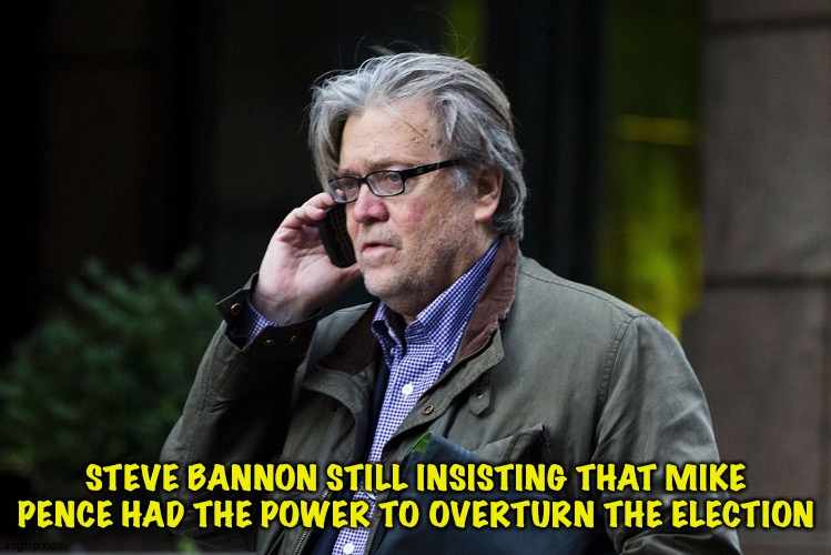 The ultimate boot-licking Trumpanzee | STEVE BANNON STILL INSISTING THAT MIKE PENCE HAD THE POWER TO OVERTURN THE ELECTION | image tagged in steve bannon | made w/ Imgflip meme maker