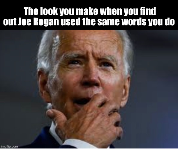 Only Democrats can use those words | The look you make when you find out Joe Rogan used the same words you do | image tagged in shocked,memes,politics lol,joe rogan,joe biden | made w/ Imgflip meme maker