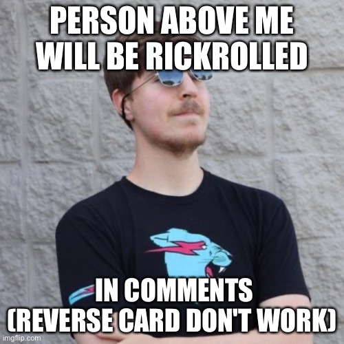 Mr. Beast | PERSON ABOVE ME WILL BE RICKROLLED; IN COMMENTS (REVERSE CARD DON'T WORK) | image tagged in the person above me | made w/ Imgflip meme maker