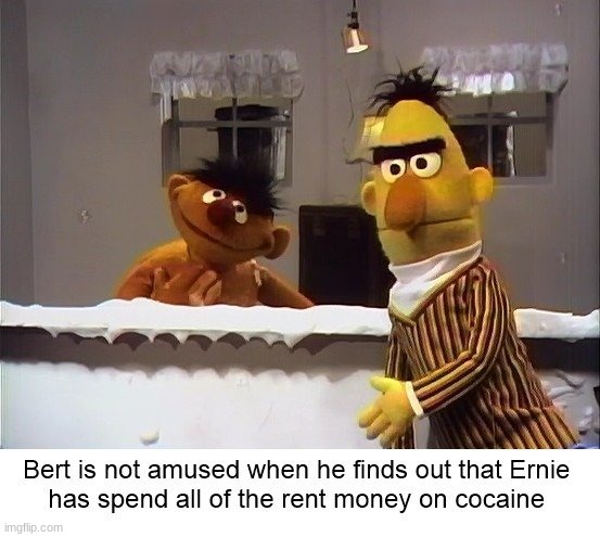 Ernie! You've done it again! | image tagged in cocaine,bert and ernie,funny memes | made w/ Imgflip meme maker