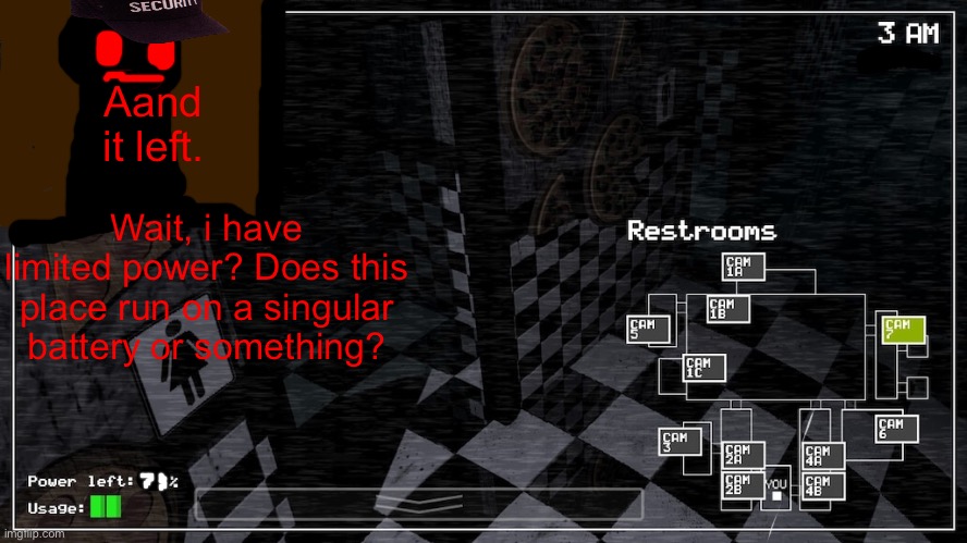 Look guys i made funny joke | Aand it left. Wait, i have limited power? Does this place run on a singular battery or something? | made w/ Imgflip meme maker