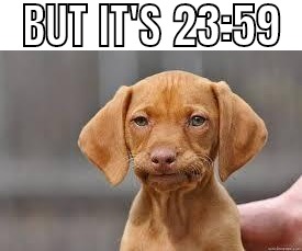 Disappointed Dog | BUT IT'S 23:59 | image tagged in disappointed dog | made w/ Imgflip meme maker