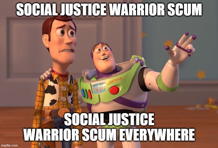 X, X Everywhere | SOCIAL JUSTICE WARRIOR SCUM; SOCIAL JUSTICE WARRIOR SCUM EVERYWHERE | image tagged in memes,x x everywhere,sjw,sjws,social justice warrior,social justice warriors | made w/ Imgflip meme maker