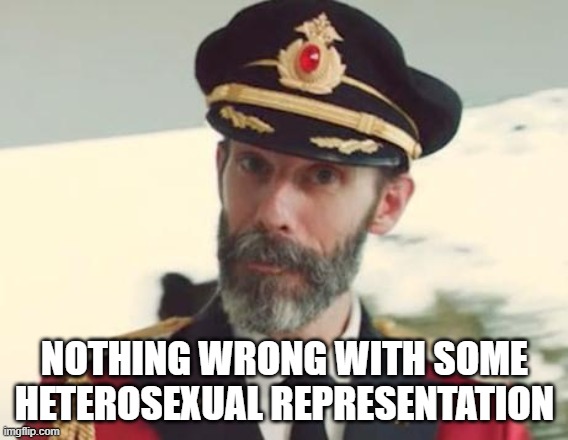Nothing Wrong With Some Heterosexual Representation | NOTHING WRONG WITH SOME HETEROSEXUAL REPRESENTATION | image tagged in captain obvious,straight | made w/ Imgflip meme maker