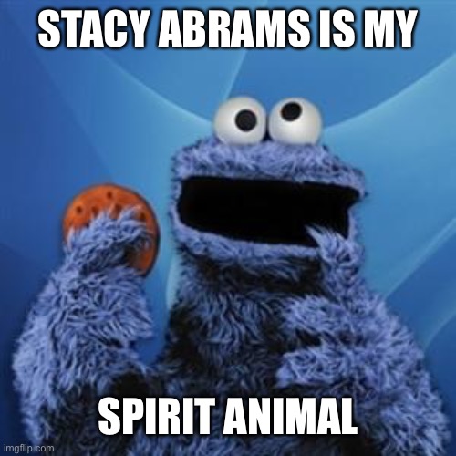 cookie monster | STACY ABRAMS IS MY SPIRIT ANIMAL | image tagged in cookie monster | made w/ Imgflip meme maker