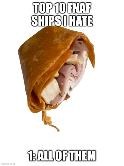 Transparent subway wrap | TOP 10 FNAF SHIPS I HATE; 1: ALL OF THEM | image tagged in transparent subway wrap | made w/ Imgflip meme maker