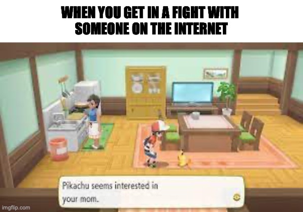 I can't think of a name so.... | WHEN YOU GET IN A FIGHT WITH 
SOMEONE ON THE INTERNET | image tagged in pokemon,your mom | made w/ Imgflip meme maker